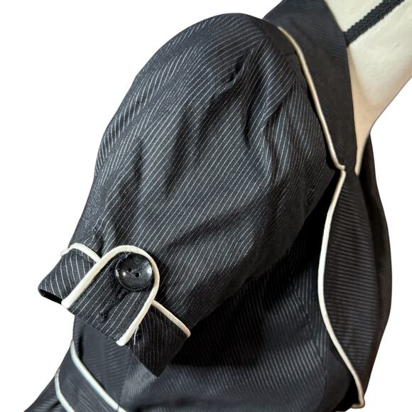 VTG 90s Bebe Pinstripe Short Sleeve Belted Blazer Black White Linen Blend Size 8 - Picture 10 of 16